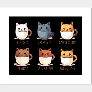 Funny Coffee Cats Cartoon Posters and Art